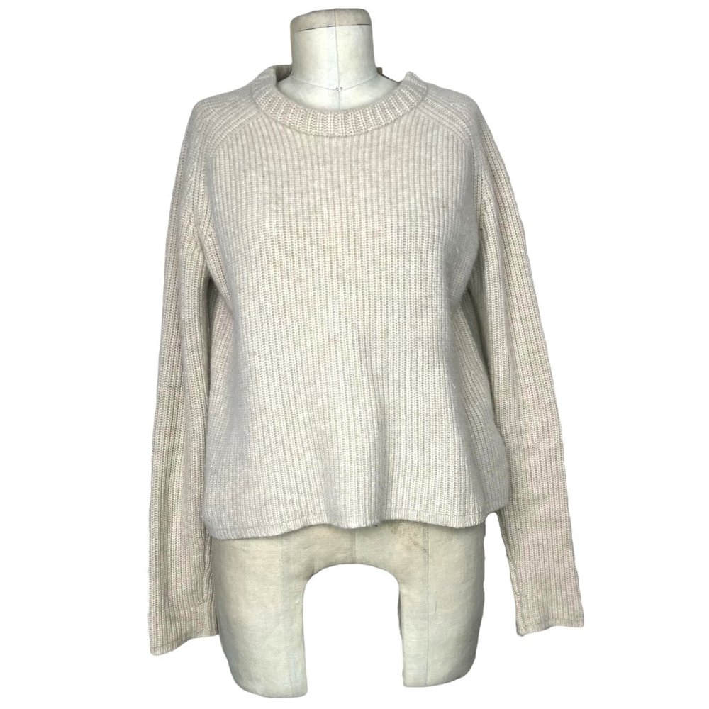 Jenni Kayne Cashmere Fisherman Sweater Oatmeal Cream Tan Size Large